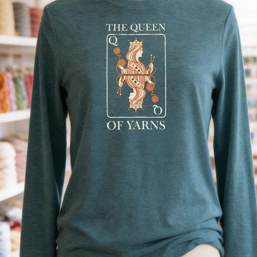 Queen Of Yarns Long Sleeve Tee Teal Blue t-shirt