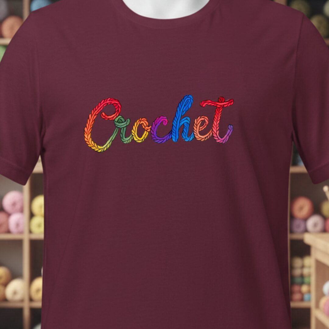 Rainbow Crochet T-Shirt Maroon t-shirt