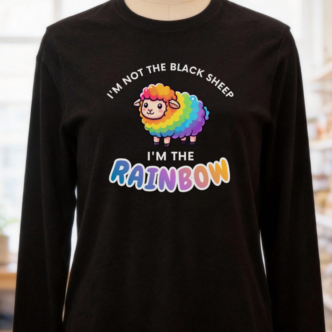 Rainbow Sheep Long Sleeve Tee Black t-shirt