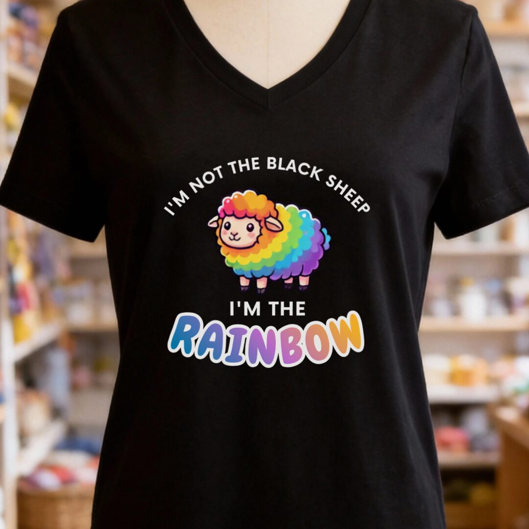 Rainbow Sheep V-Neck T-Shirt Black t-shirt