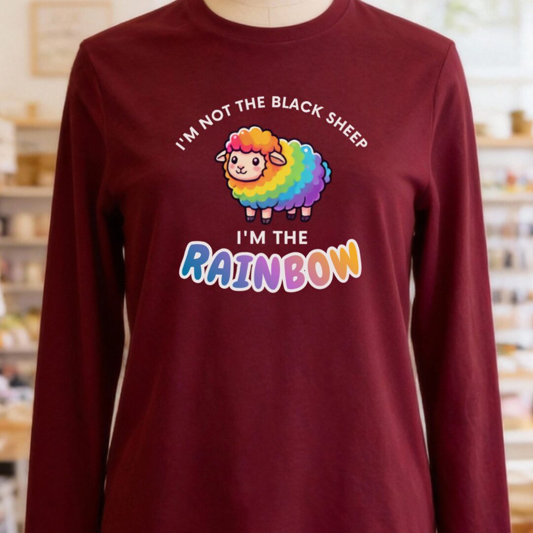 Rainbow Sheep Long Sleeve Tee Maroon t-shirt