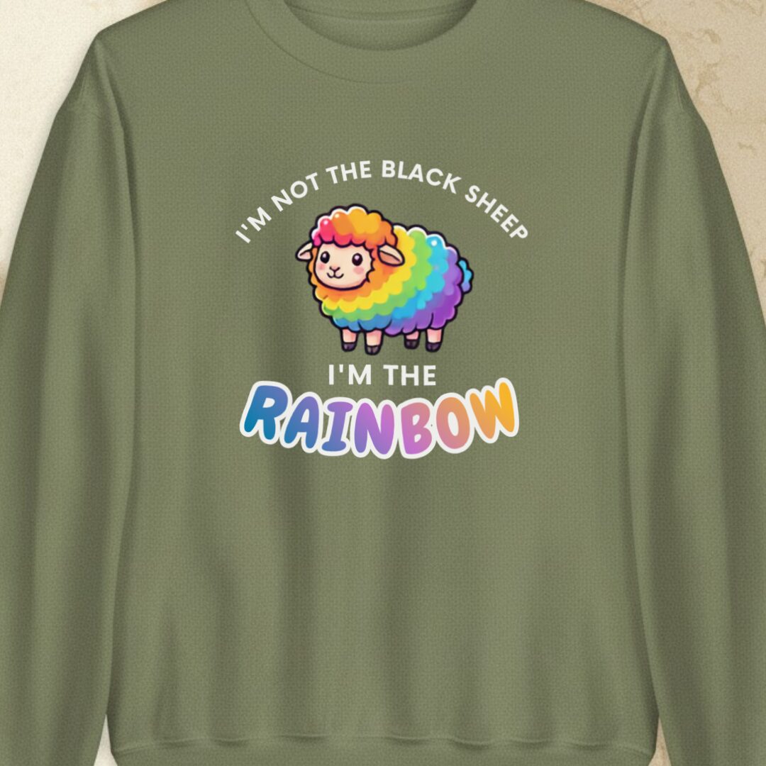 Rainbow Sheep Military Green Sweatshirt.jpg