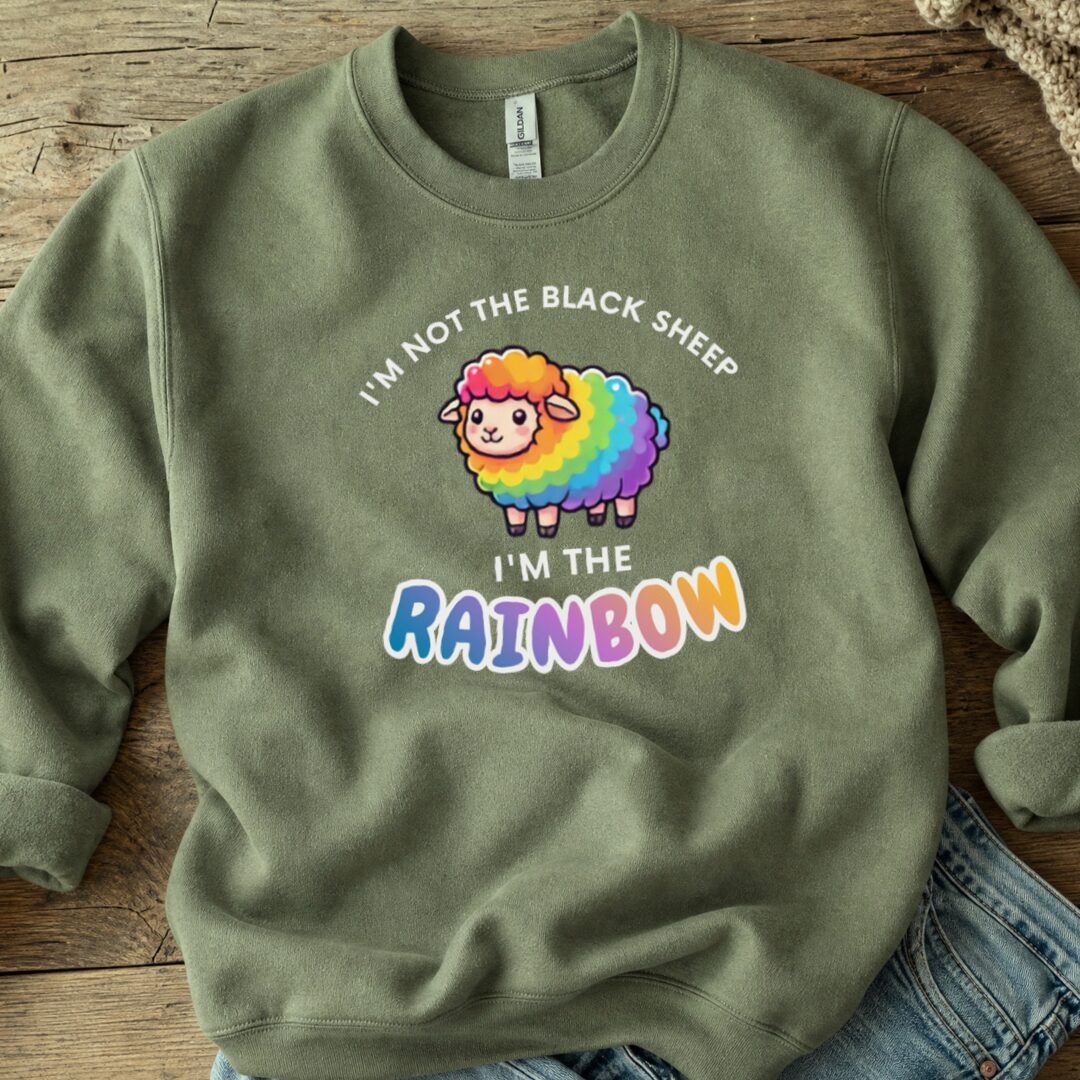 Rainbow Sheep Sweatshirt Military Green t-shirt