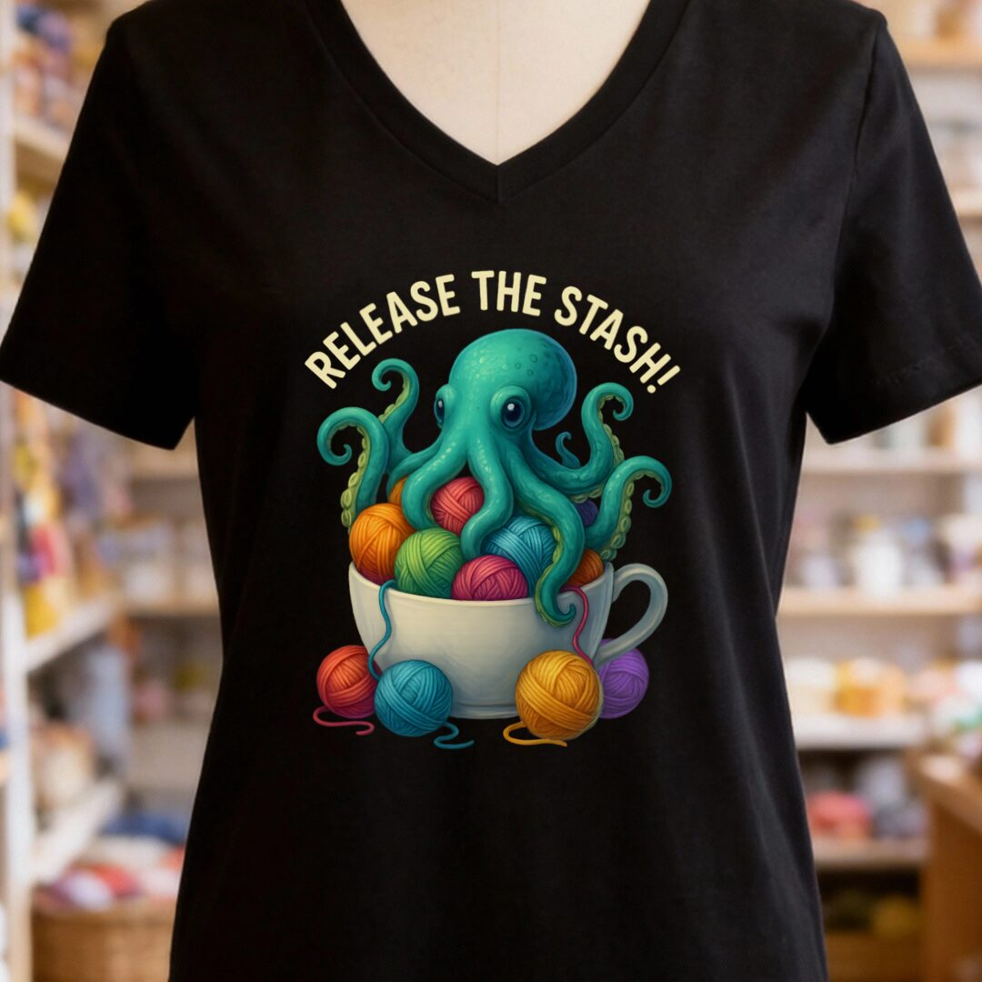 Release the Stash Kraken V-Neck T-Shirt Black t-shirt
