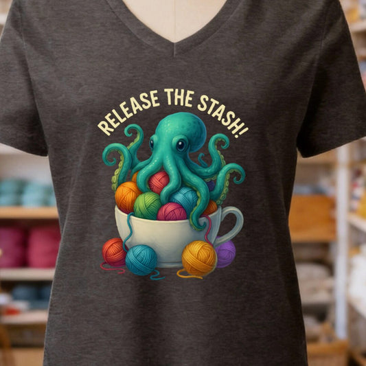 Release the Stash Kraken V-Neck T-Shirt Dark Grey t-shirt
