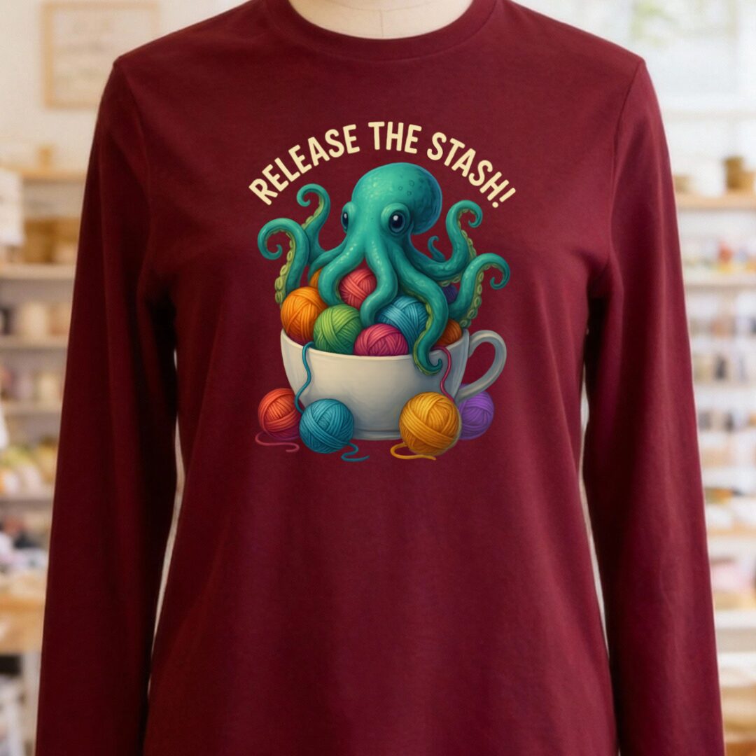 Release the Stash Kraken Long Sleeve Tee Maroon t-shirt
