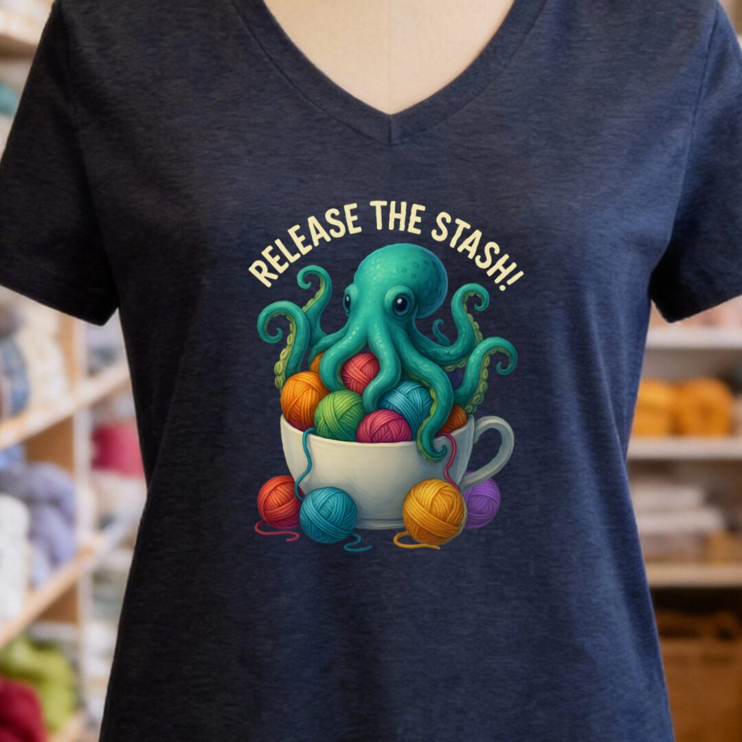 Release the Stash Kraken V-Neck T-Shirt Navy t-shirt