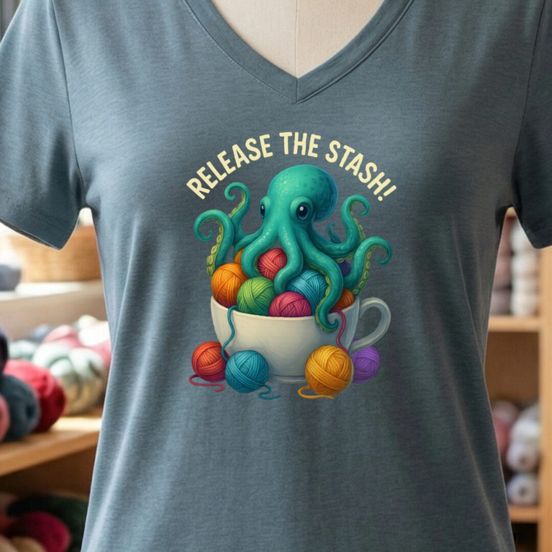 Release the Stash Kraken V-Neck T-Shirt Slate t-shirt