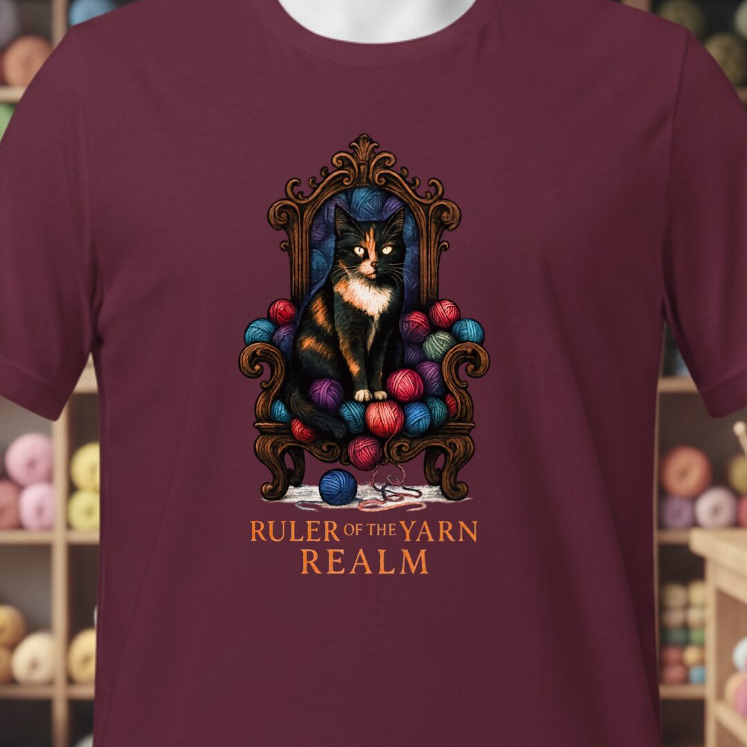 Ruler of the Yarn Realm T-Shirt Maroon t-shirt
