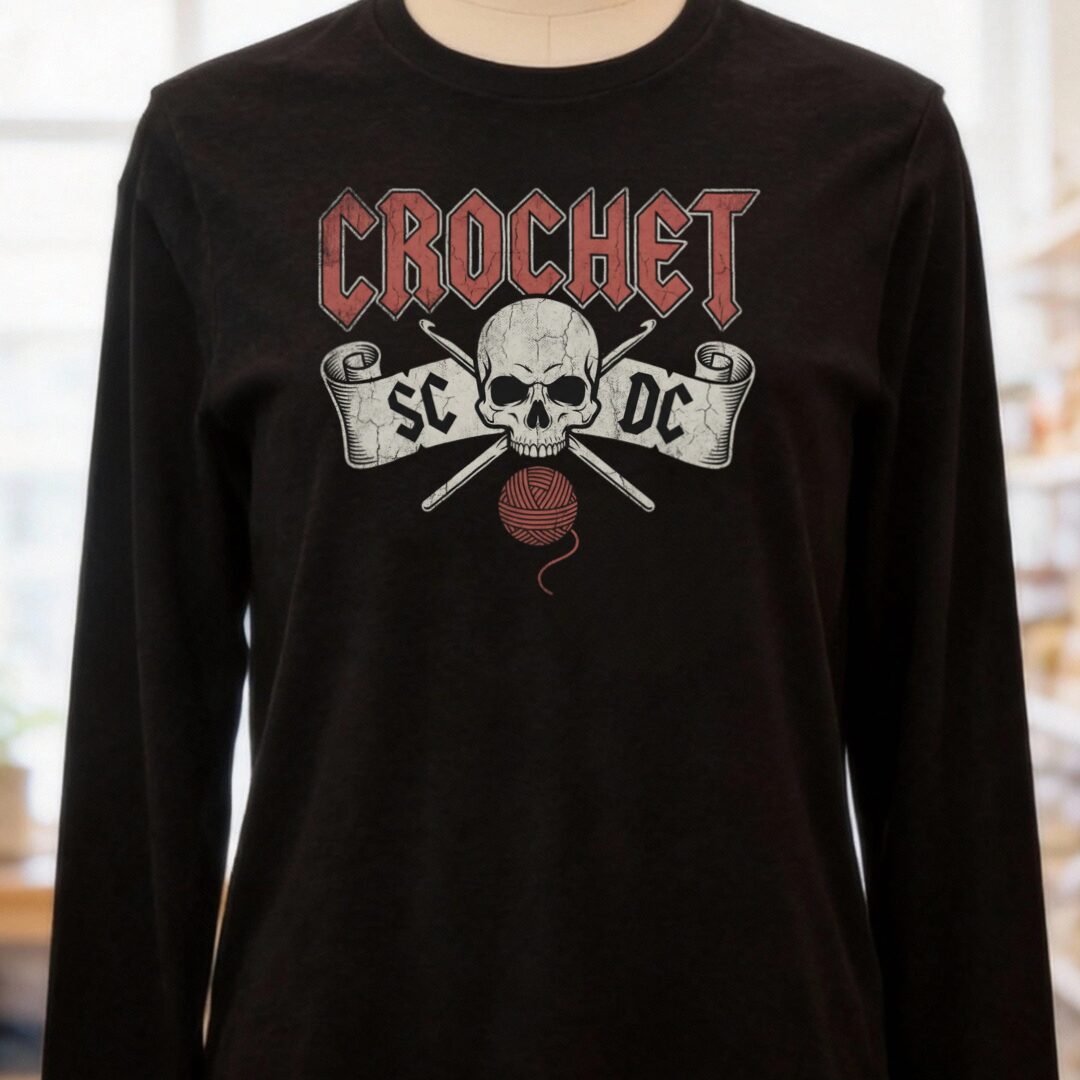 SC / DC Crochet Rock Long Sleeve Tee Black t-shirt
