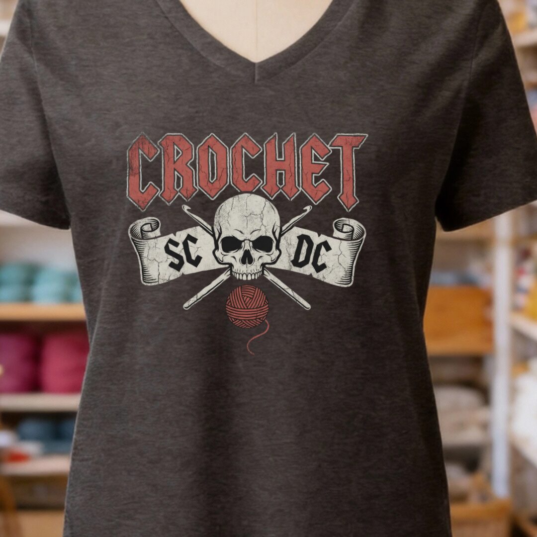 SC / DC Crochet Rock V-Neck T-Shirt Dark Grey t-shirt