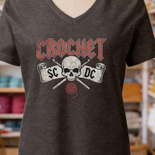 SC / DC Crochet Rock V-Neck T-Shirt Dark Grey t-shirt