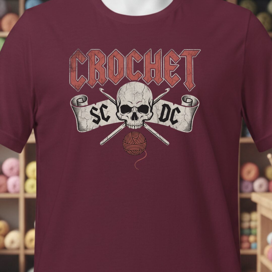 SC / DC Crochet Rock T-Shirt Maroon t-shirt