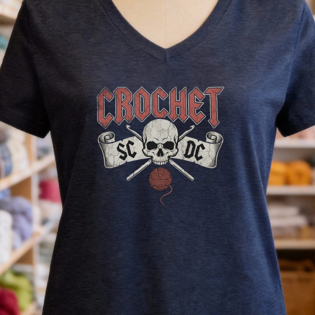 SC / DC Crochet Rock V-Neck T-Shirt Heather Navy t-shirt