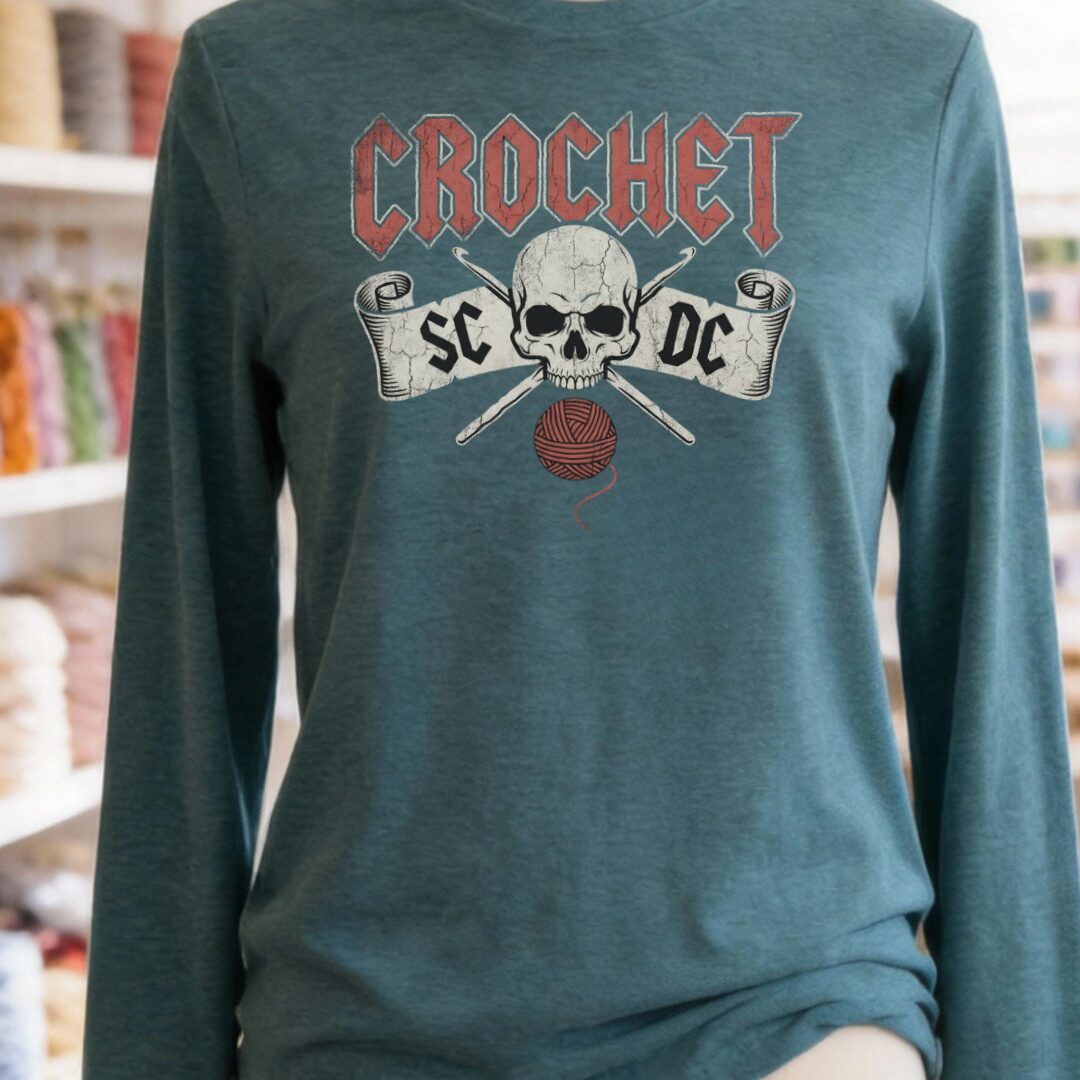 SC / DC Crochet Rock Long Sleeve Tee Teal t-shirt