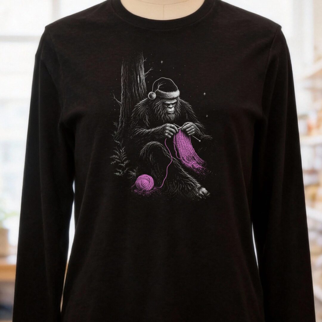 Santa Bigfoot Long Sleeve Tee Black t-shirt