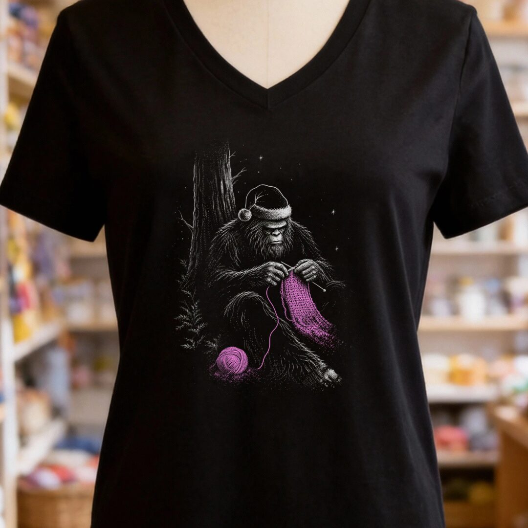 Santa Bigfoot V-Neck T-Shirt Black t-shirt