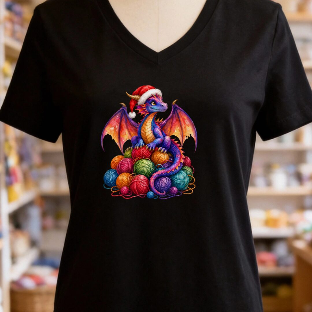 Santa Dragon V-Neck T-Shirt Black t-shirt