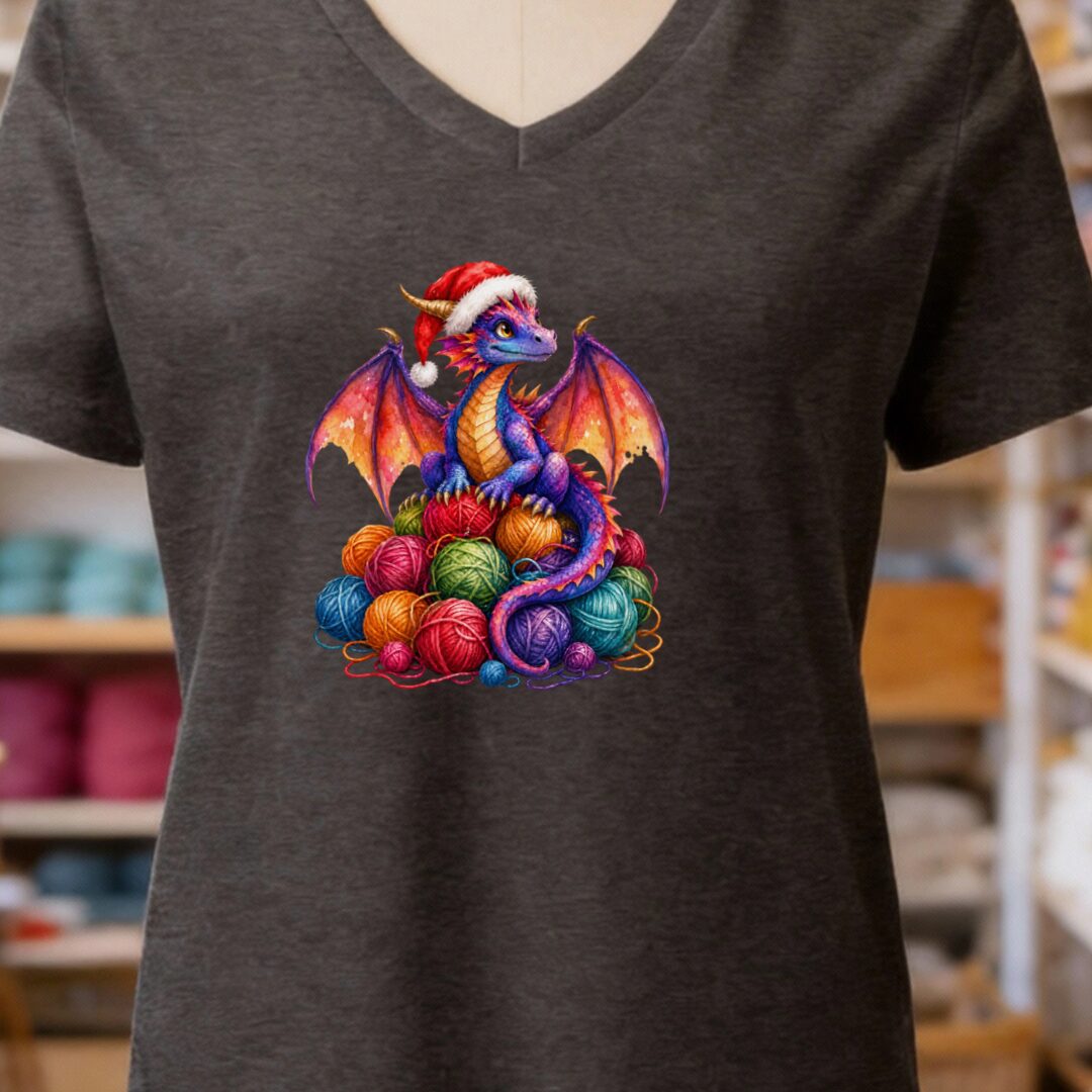 Santa Dragon V-Neck T-Shirt Dark Grey t-shirt