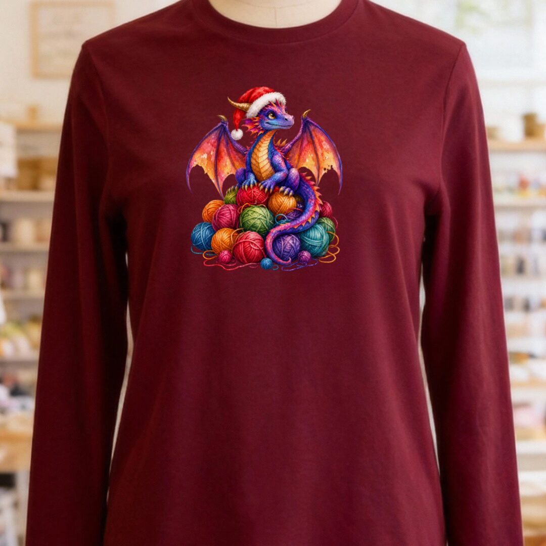 Santa Dragon Long Sleeve Tee Maroon t-shirt