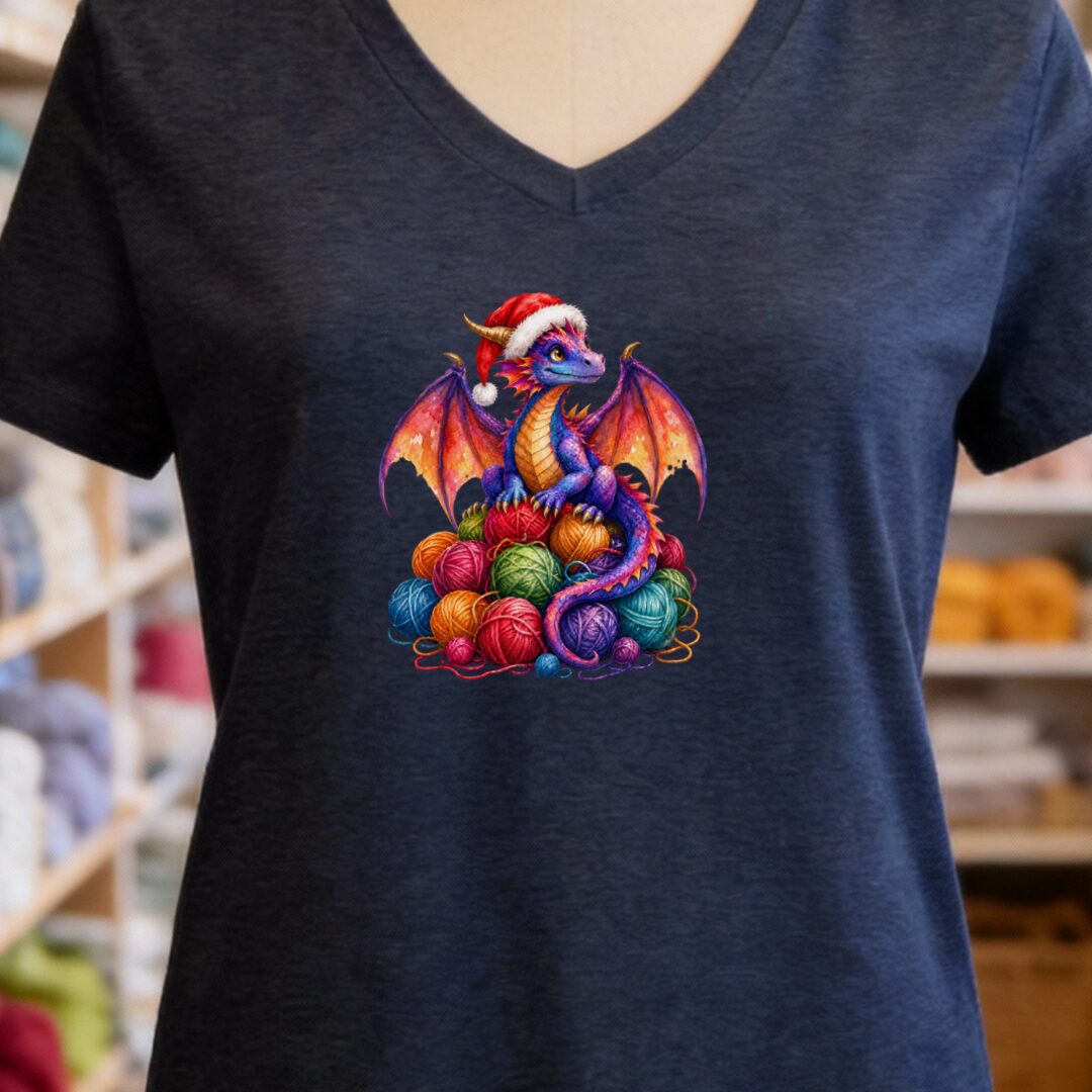 Santa Dragon V-Neck T-Shirt Navy t-shirt