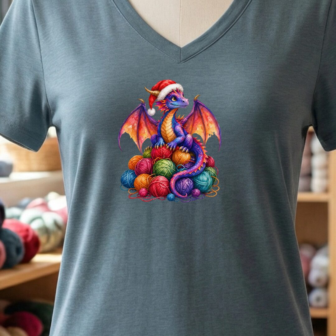 Santa Dragon V-Neck T-Shirt Slate t-shirt