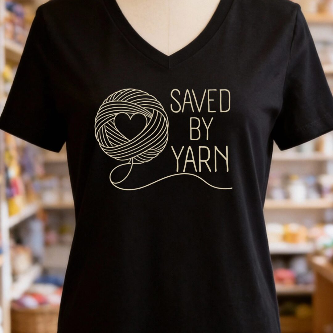 Saved By Yarn Black V Neck.jpg