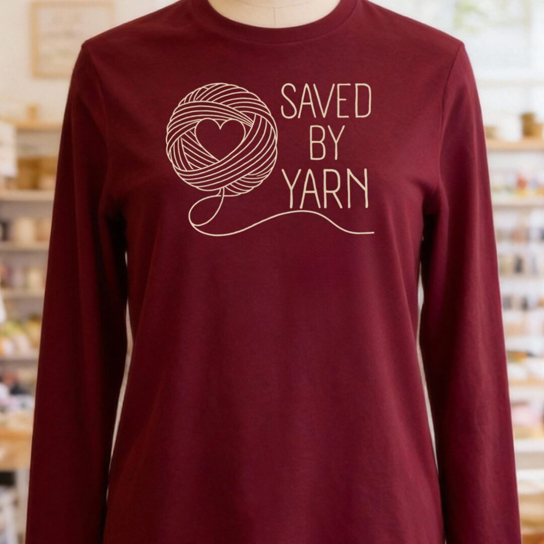 Saved By Yarn Maroon Long Sleeve Tee.jpg