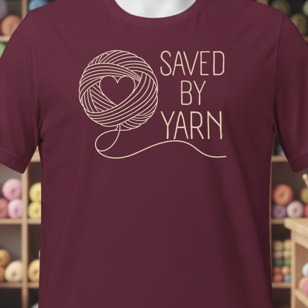 Saved By Yarn Maroon T-Shirt.jpg