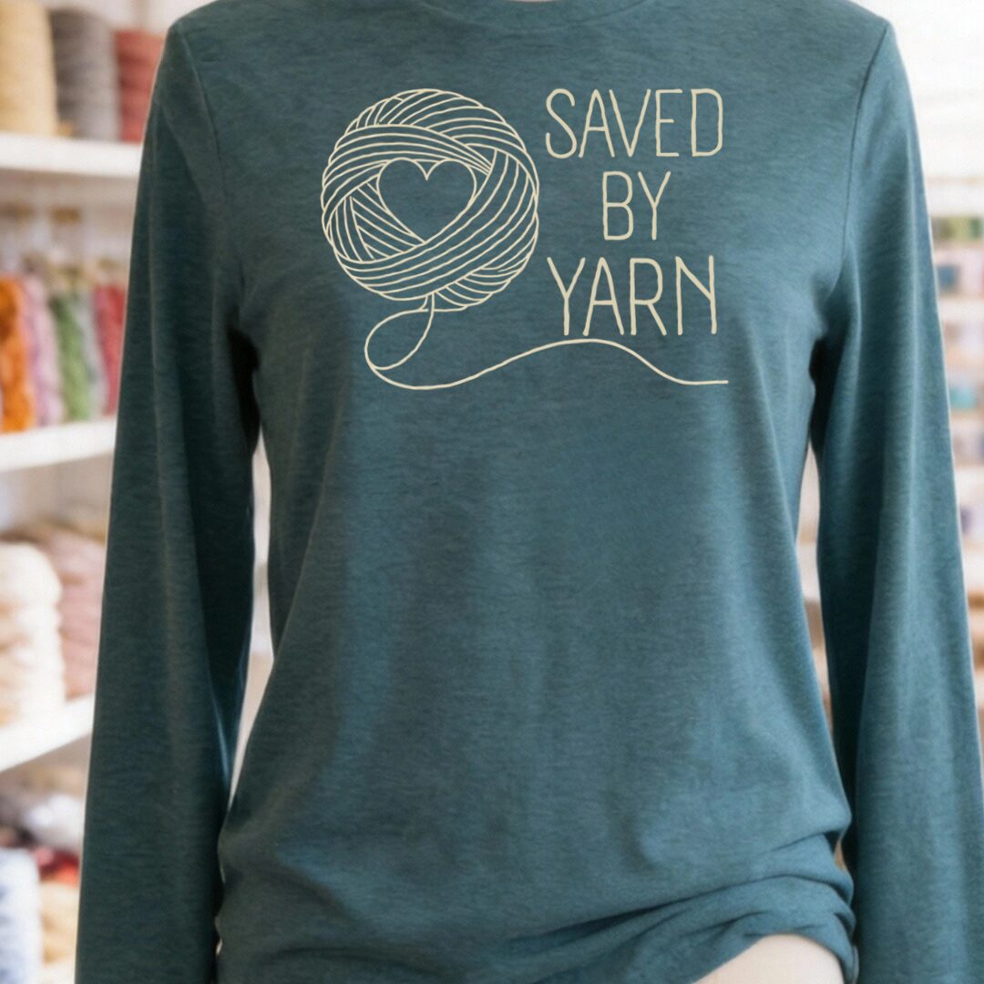 Saved By Yarn Teal Blue Long Sleeve Tee.jpg