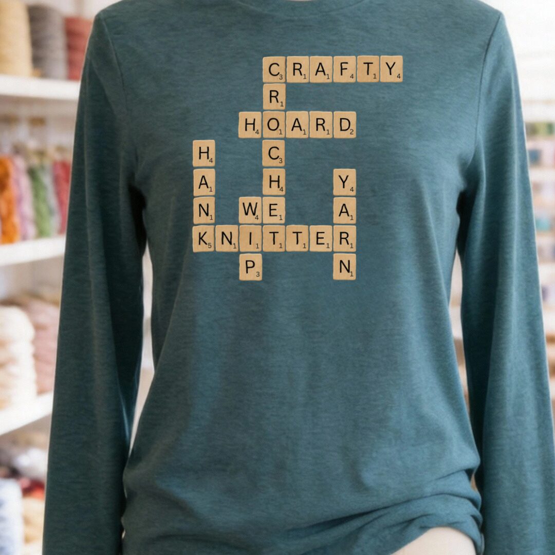 Scrabble Long Sleeve Tee Teal Blue t-shirt
