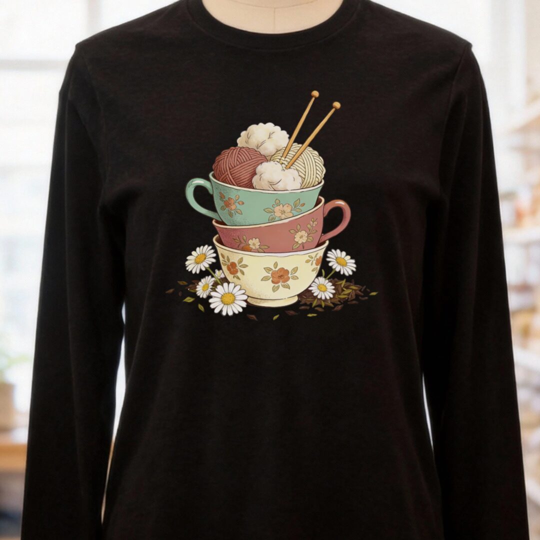 Sip 'n Stitch Long Sleeve Tee Black Heather t-shirt