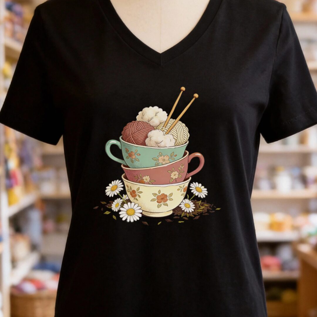 Sip 'n Stitch V-Neck T-Shirt Black t-shirt