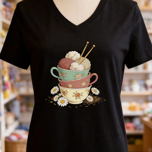 Sip 'n Stitch V-Neck T-Shirt Black t-shirt