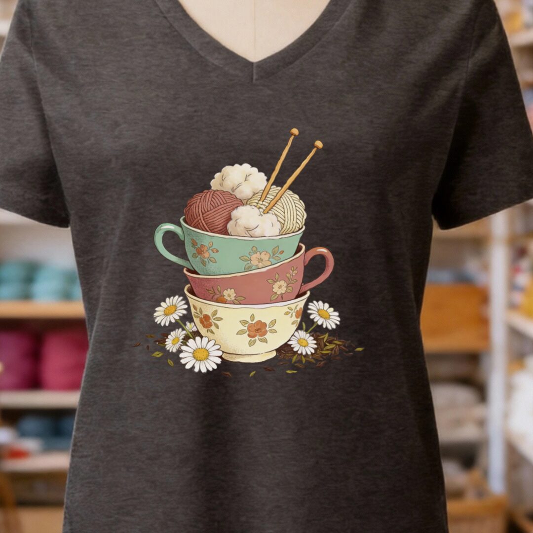 Sip 'n Stitch V-Neck T-Shirt Dark Grey t-shirt