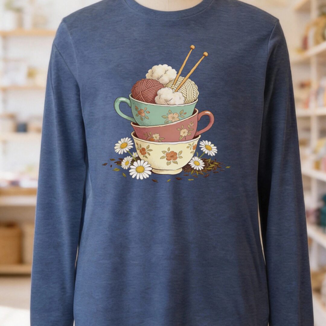 Sip 'n Stitch Long Sleeve Tee Heather Navy t-shirt