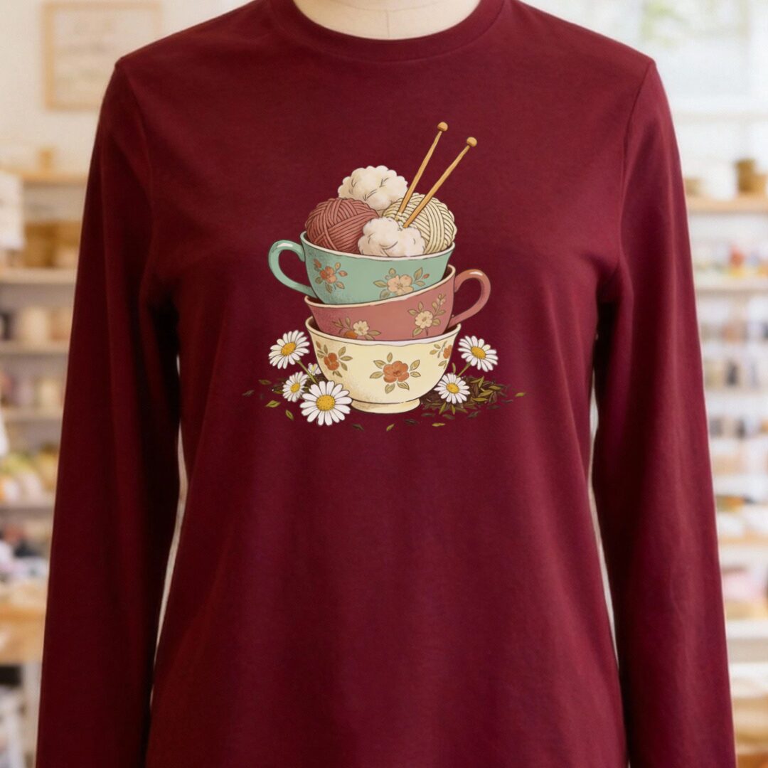 Sip 'n Stitch Long Sleeve Tee Maroon t-shirt