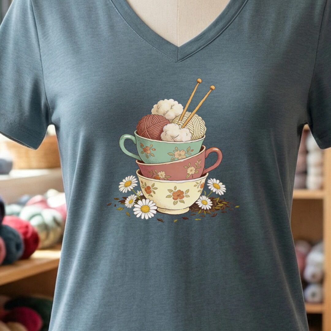 Sip 'n Stitch V-Neck T-Shirt Slate t-shirt