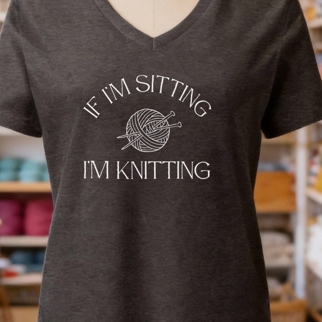 Sitting Knitting V-Neck T-Shirt Dark Grey t-shirt