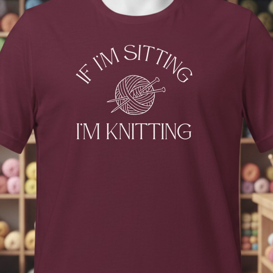 Sitting Knitting T-Shirt Maroon t-shirt