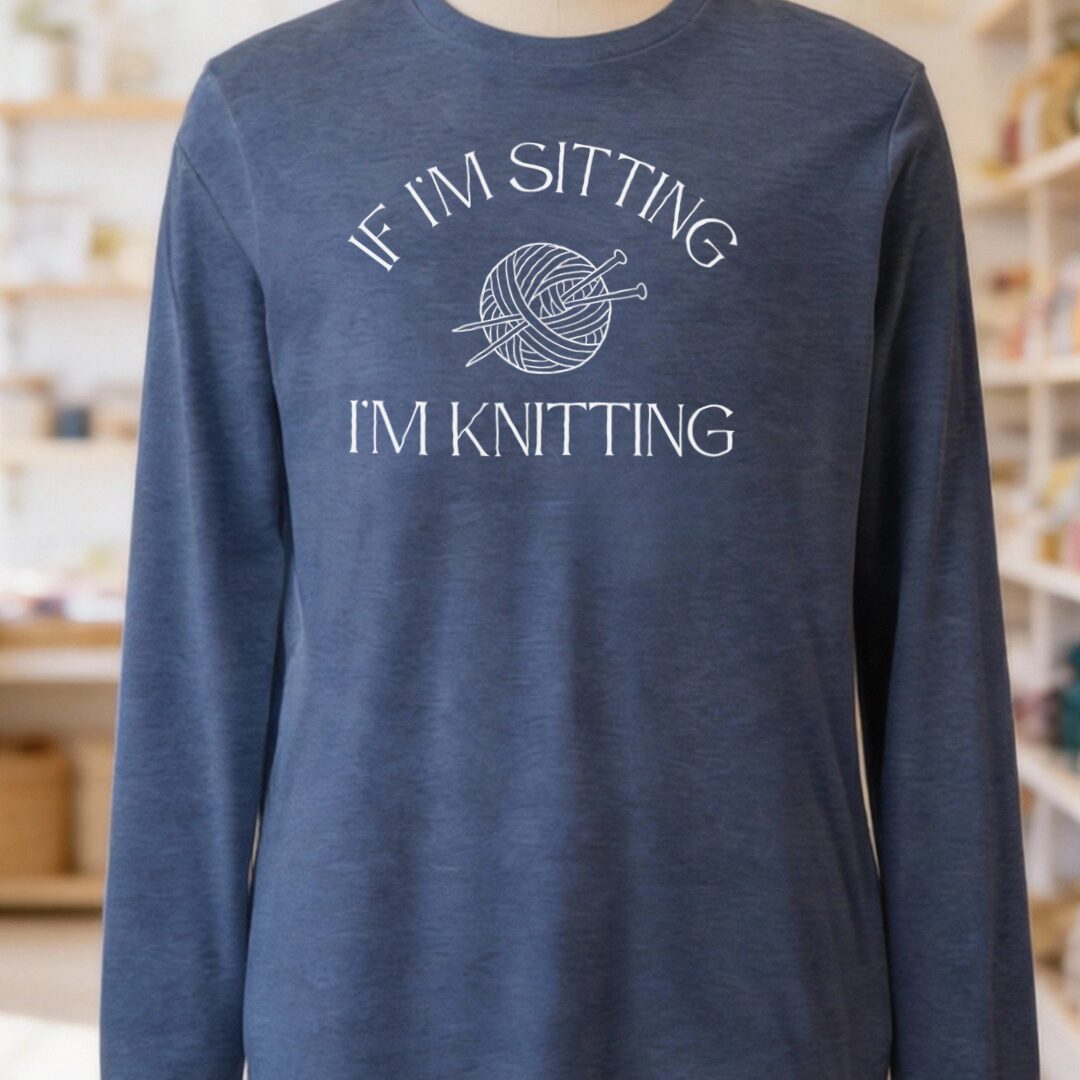 Sitting Knitting Long Sleeve Tee Navy t-shirt