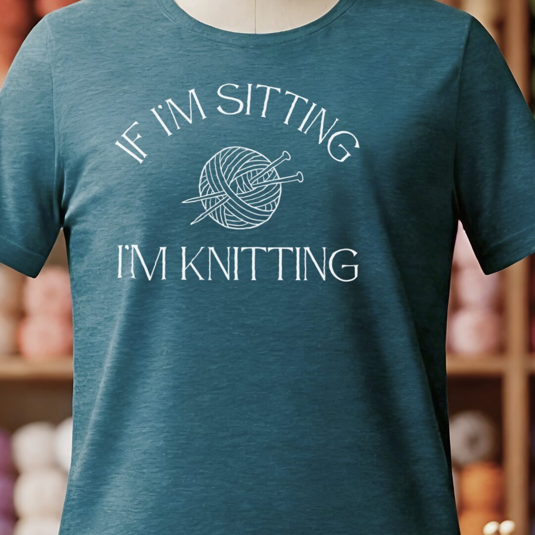 Sitting Knitting T-Shirt Teal Blue t-shirt