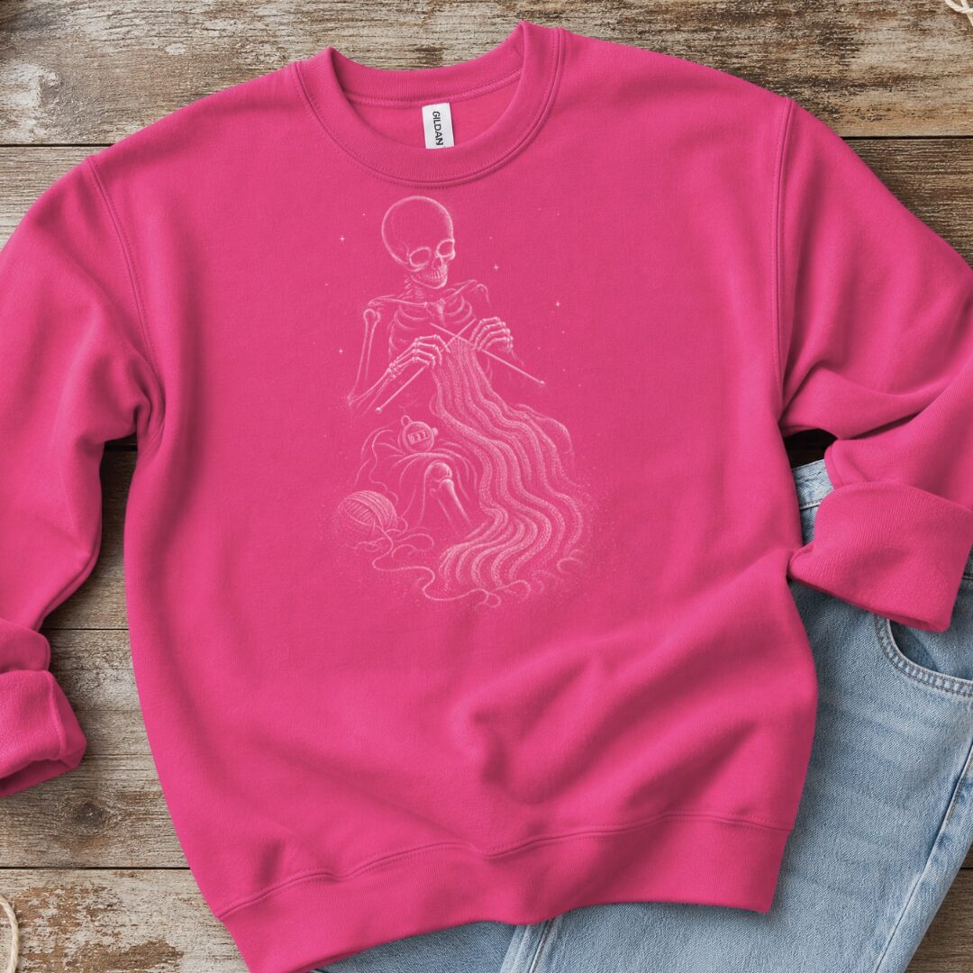 Skeleton Stitcher Bright Pink Sweatshirt.jpg