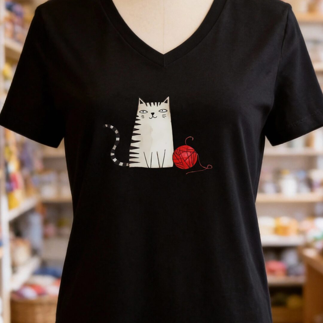 Sketchy Cat V-Neck T-Shirt Black t-shirt
