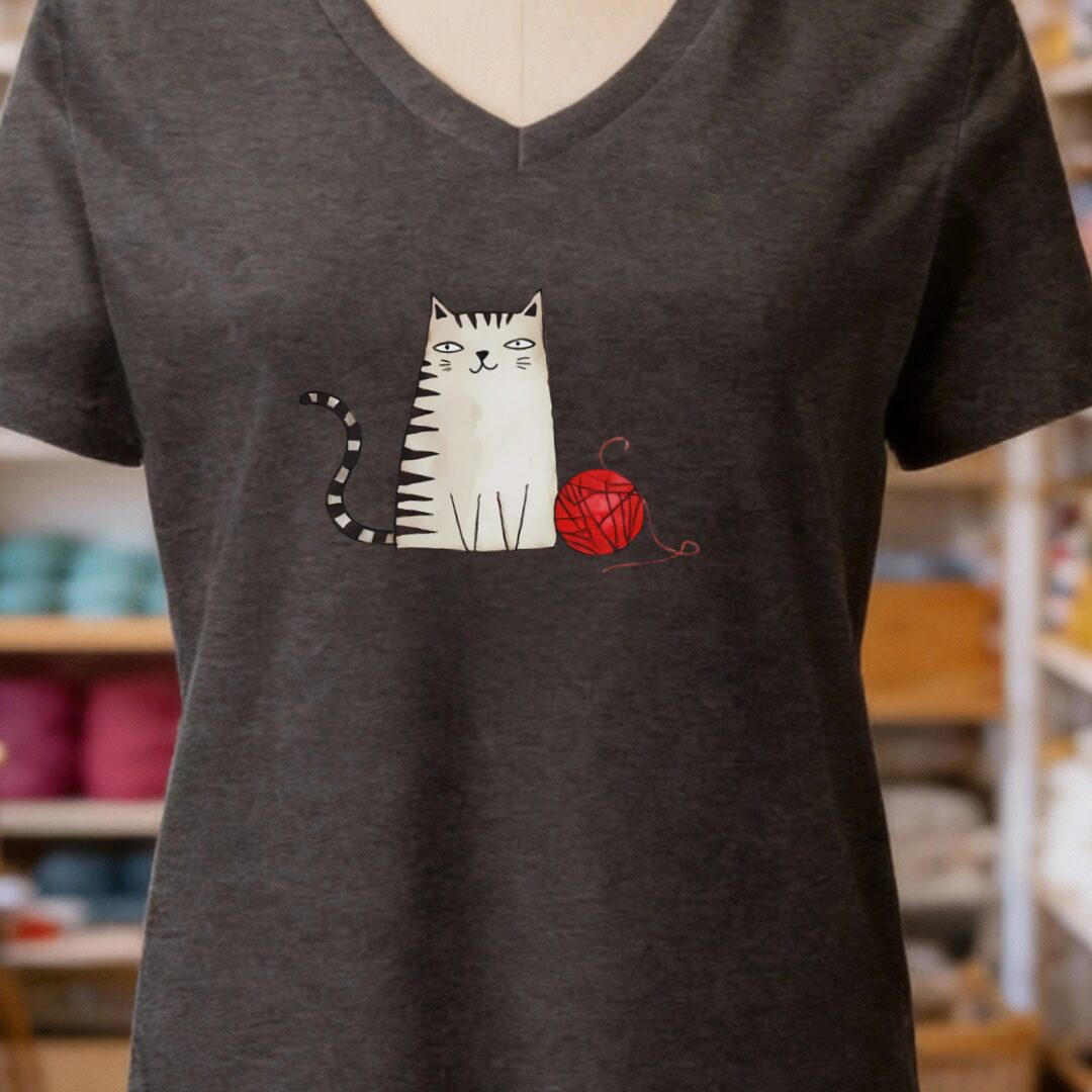 Sketchy Cat V-Neck T-Shirt Dark Grey t-shirt