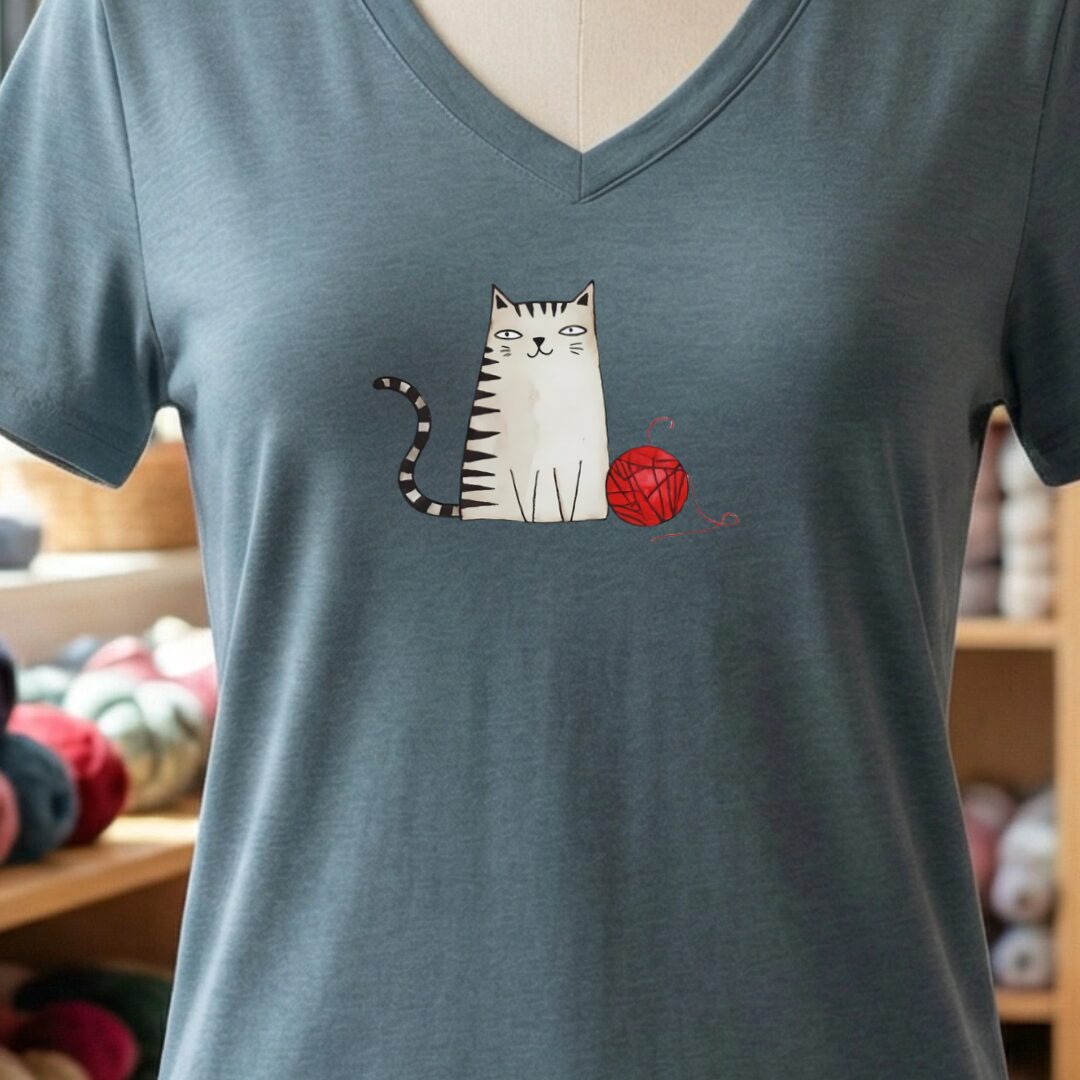 Sketchy Cat V-Neck T-Shirt Slate t-shirt
