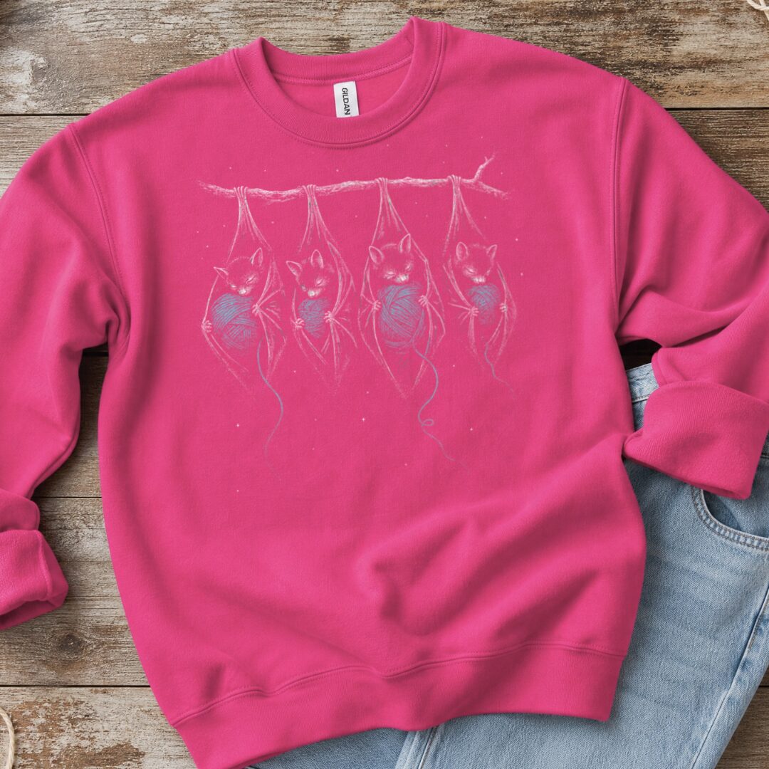 Sleeping Bats Bright Pink Sweatshirt.jpg
