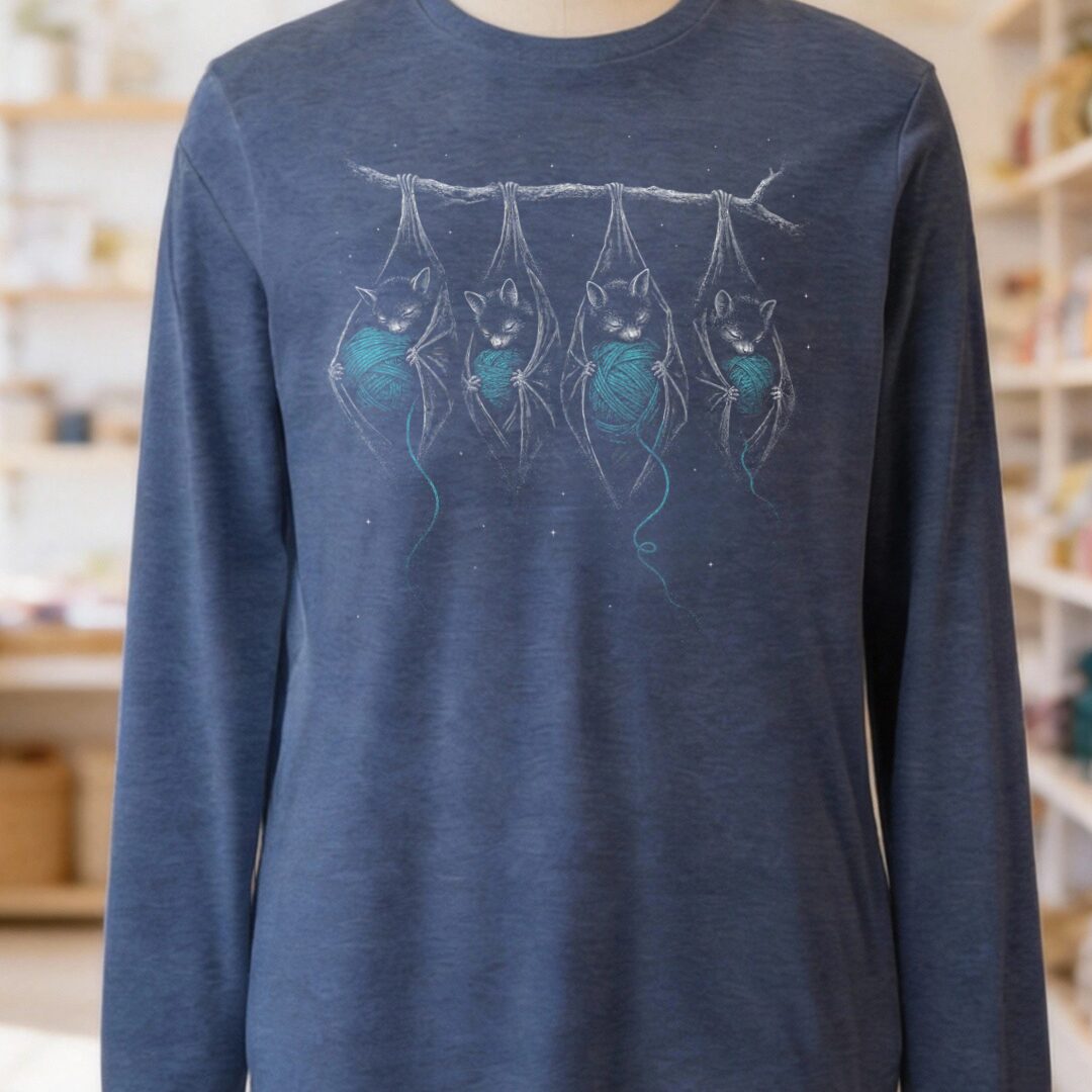 Sleeping Bats Heather Navy Long Sleeve Tee.jpg
