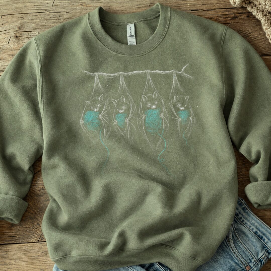 Sleeping Bats Military Green Sweatshirt.jpg