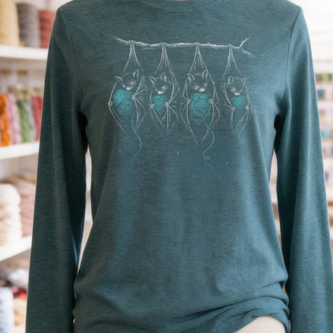Sleeping Bats Teal Blue Long Sleeve Tee.jpg